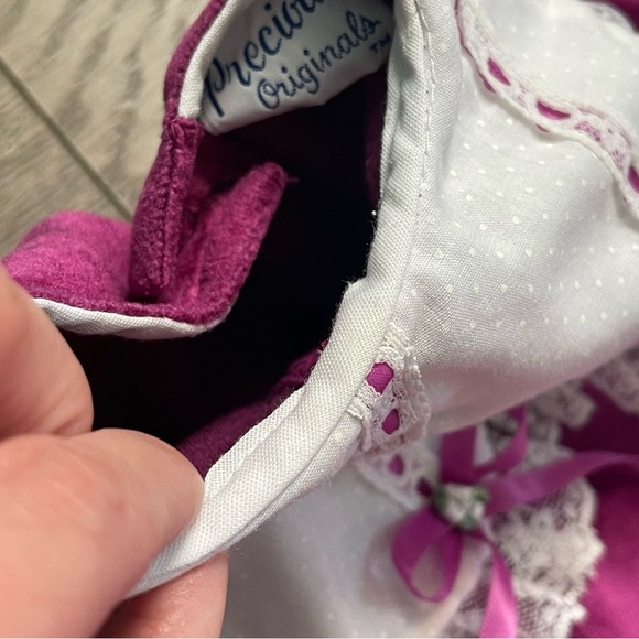 Vintage Precious Originals Fuchsia Velour Lace 24m Baby Coverall Romper - Picture 4 of 7